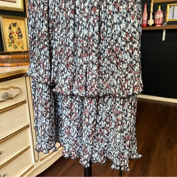 Ganni Printed Pleated Georgette Mini Dress Phantom Size 4 US - Picture 7 of 11